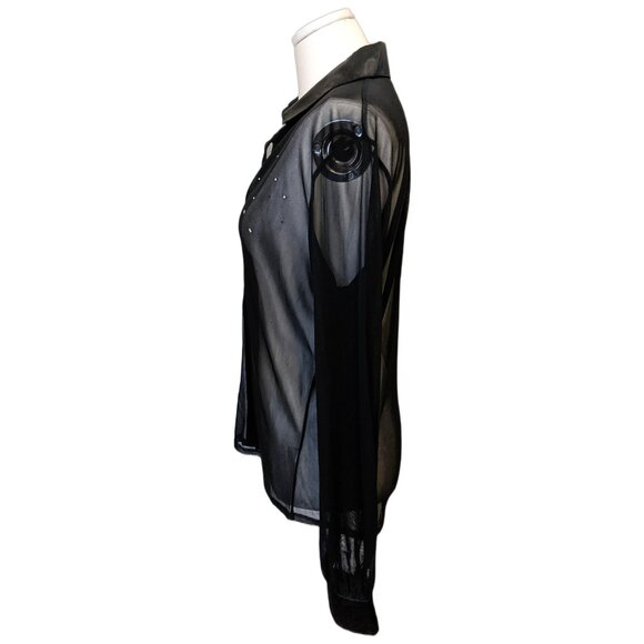 The Limited Black Mesh Beaded Blouse Sheer Button Up Gothic Whimsygoth XL - Picture 7 of 12